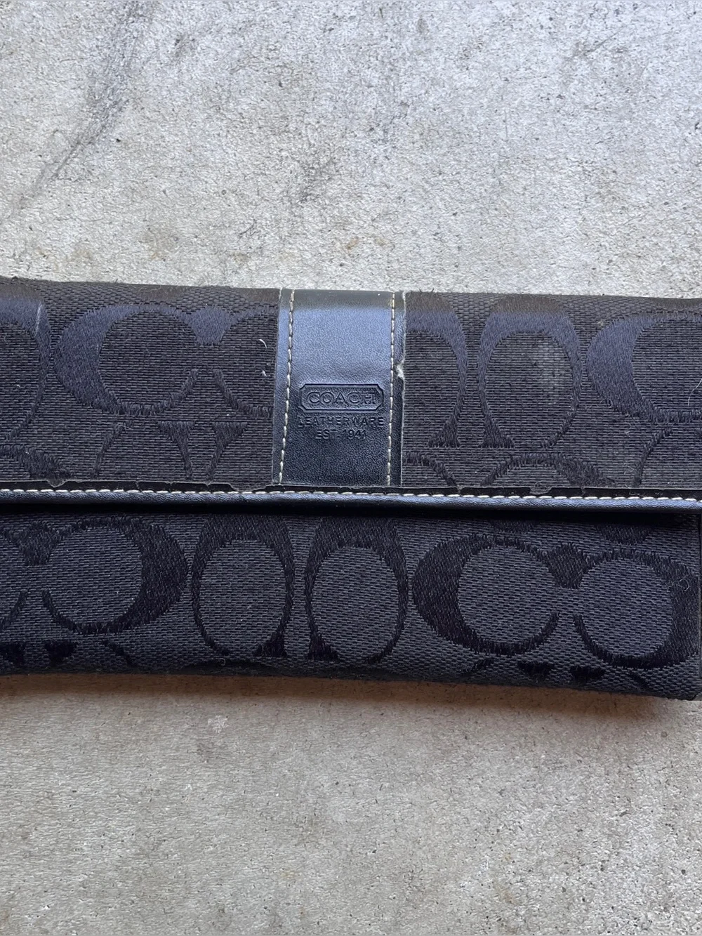 Coach Signature C Monogram Black Tri-Fold Wallet